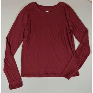 SO Red Burgundy Solid Long Sleeve Crewneck T-Shirt Top Blouse Tee Size XS ♥️✨